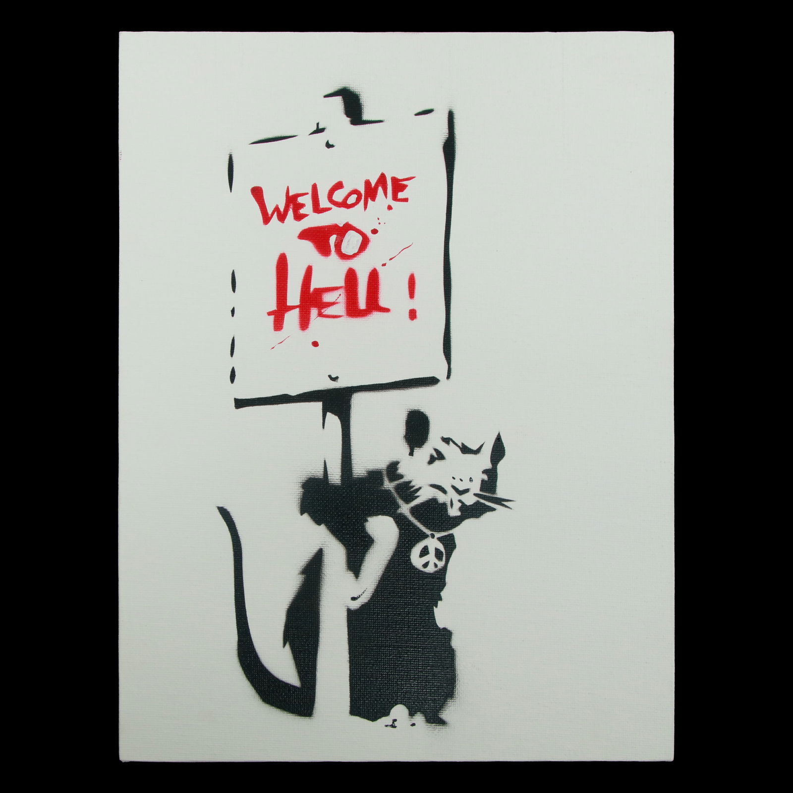 Banksy "Welcome to Hell" Rat with Peace Sign - After (1 of 6)