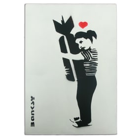 Provocative "After Banksy" Cardboard Artwork "Embrace of Destruction"