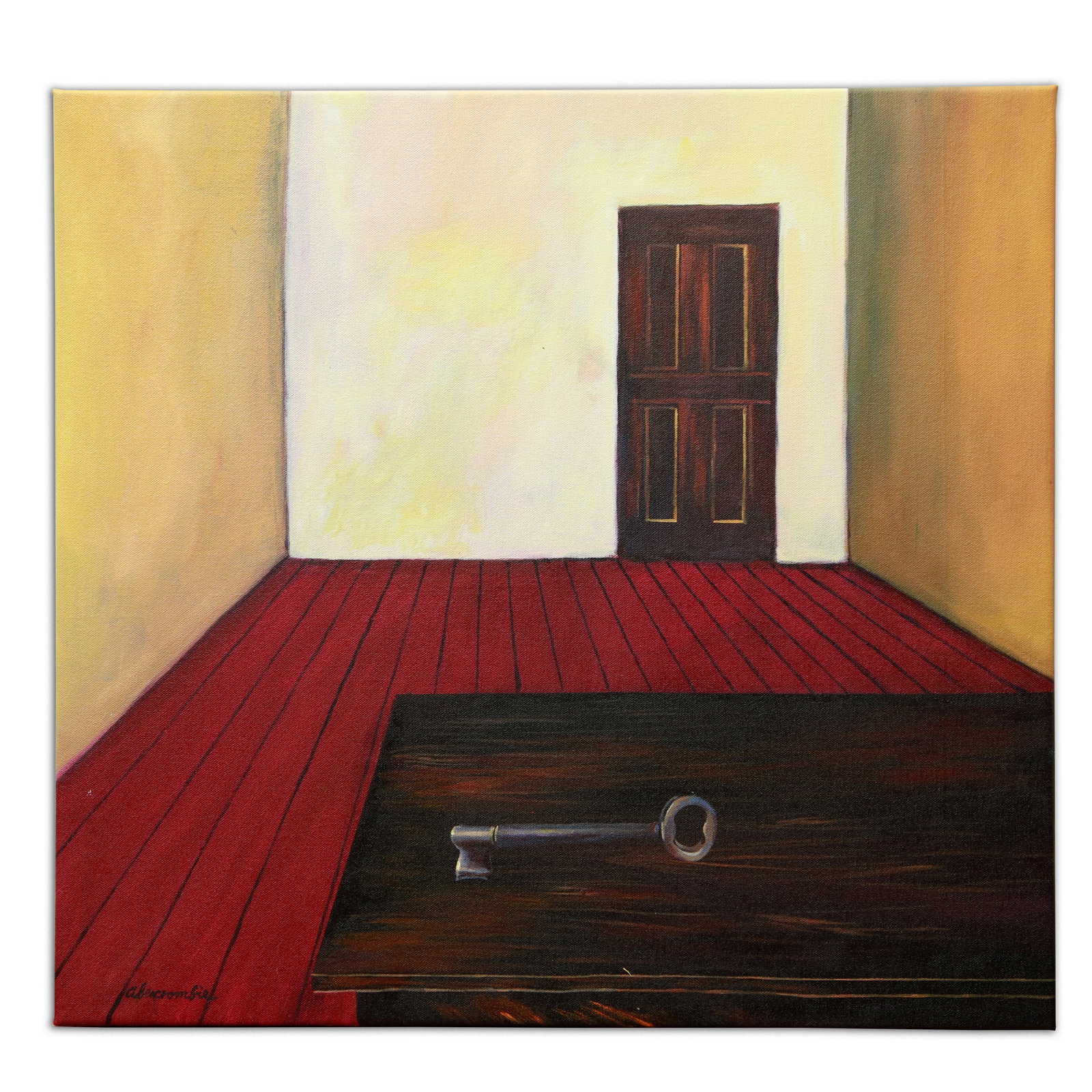 Gertrude Abercrombie "Room with Key" (after): Title: for "Room with Key" after Gertrude Abercrombie Description: We are pleased to offer a captivating painting executed in the distinctive style of Gertrude Abercrombie. This intriguing work, measu