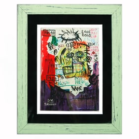 Jean-Michel Basquiat Oil Painting on Pressed Paper Board, "Untitled," (1985) (after)