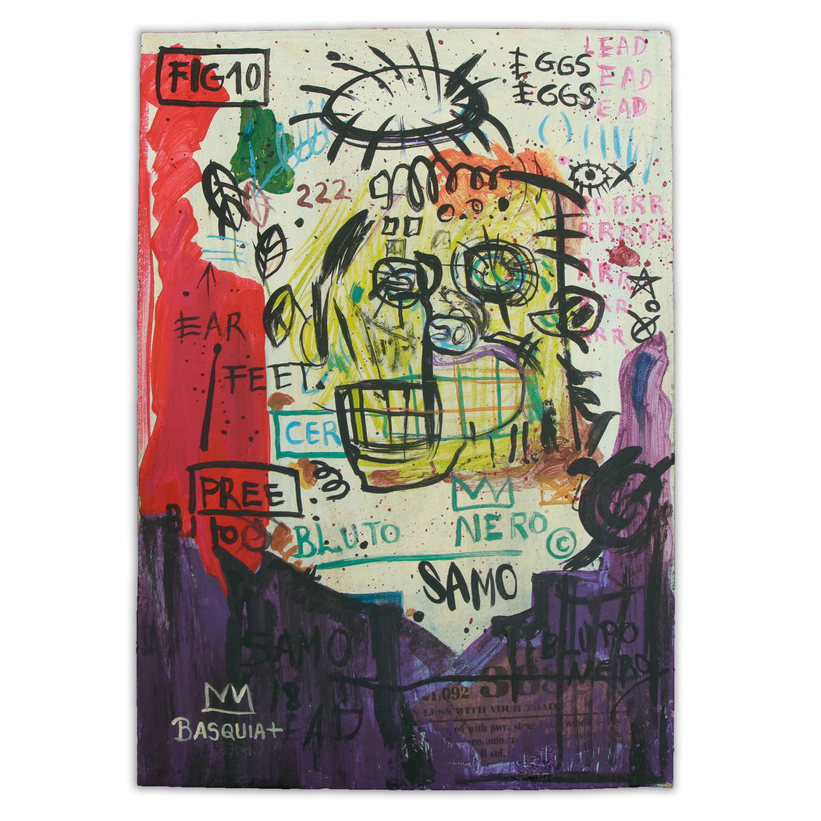 Jean-Michel Basquiat Oil Painting on Pressed Paper Board, "Untitled," (1985) (after) (1 of 14)