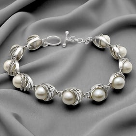 Stunning Pearl Sterling Silver Bracelet - 7.25"