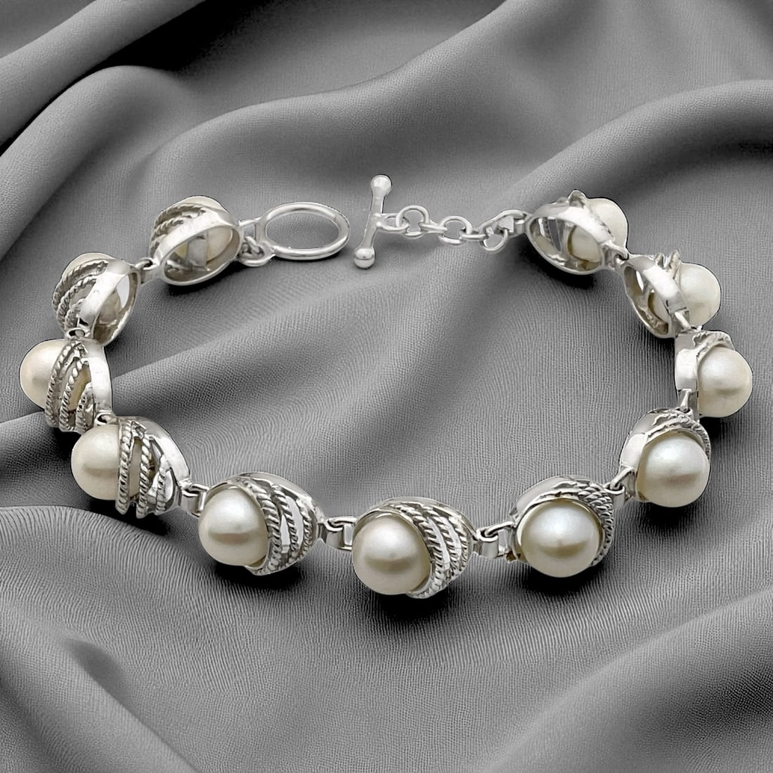 Stunning Pearl Sterling Silver Bracelet - 7.25" (1 of 1)