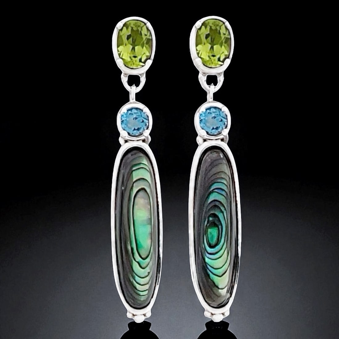 Abalone, Blue Topaz & Peridot  Sterling Silver Earrings (1 of 1)