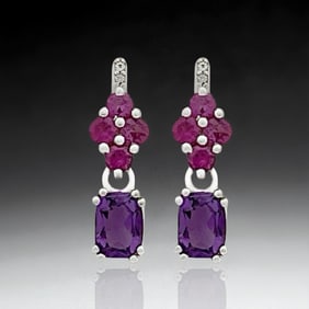 Amethyst, Garnet, & White Topaz Earrings in Sterling Silver