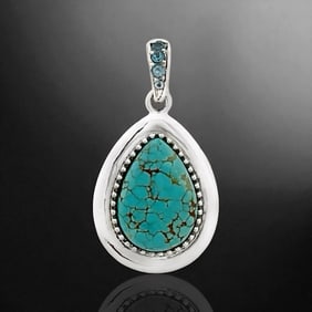 Southwest  #8 Turquoise & Swiss Blue Topaz Sterling Silver Pendant