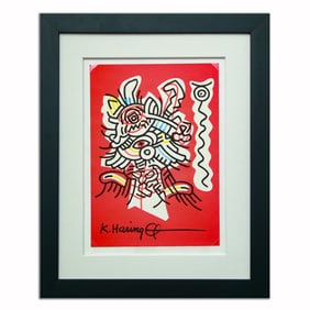 Keith Haring Attributed Artwork: Striking Red & White Abstract Composition