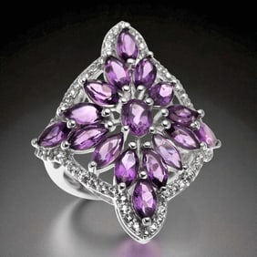 Enchanting Amethyst & White Topaz Sterling Silver Ring - Size 7