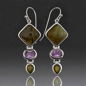 Sterling Silver Amethyst & Labradorite Earrings