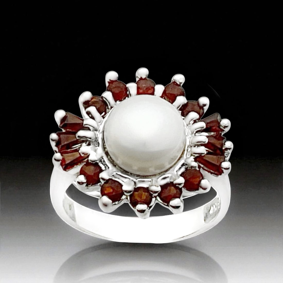 Timeless Pearl & Garnet Sterling Silver Ring - Size 5.75 (1 of 1)