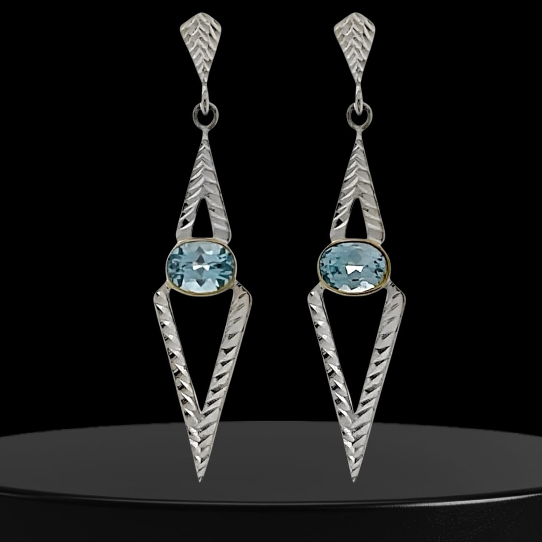 Diamond Cut Geometric Blue Topaz Dangle Sterling Silver Earrings (1 of 1)