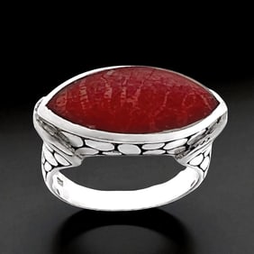 Radiant Sponge Coral Sterling Silver Ring - Size 9.5