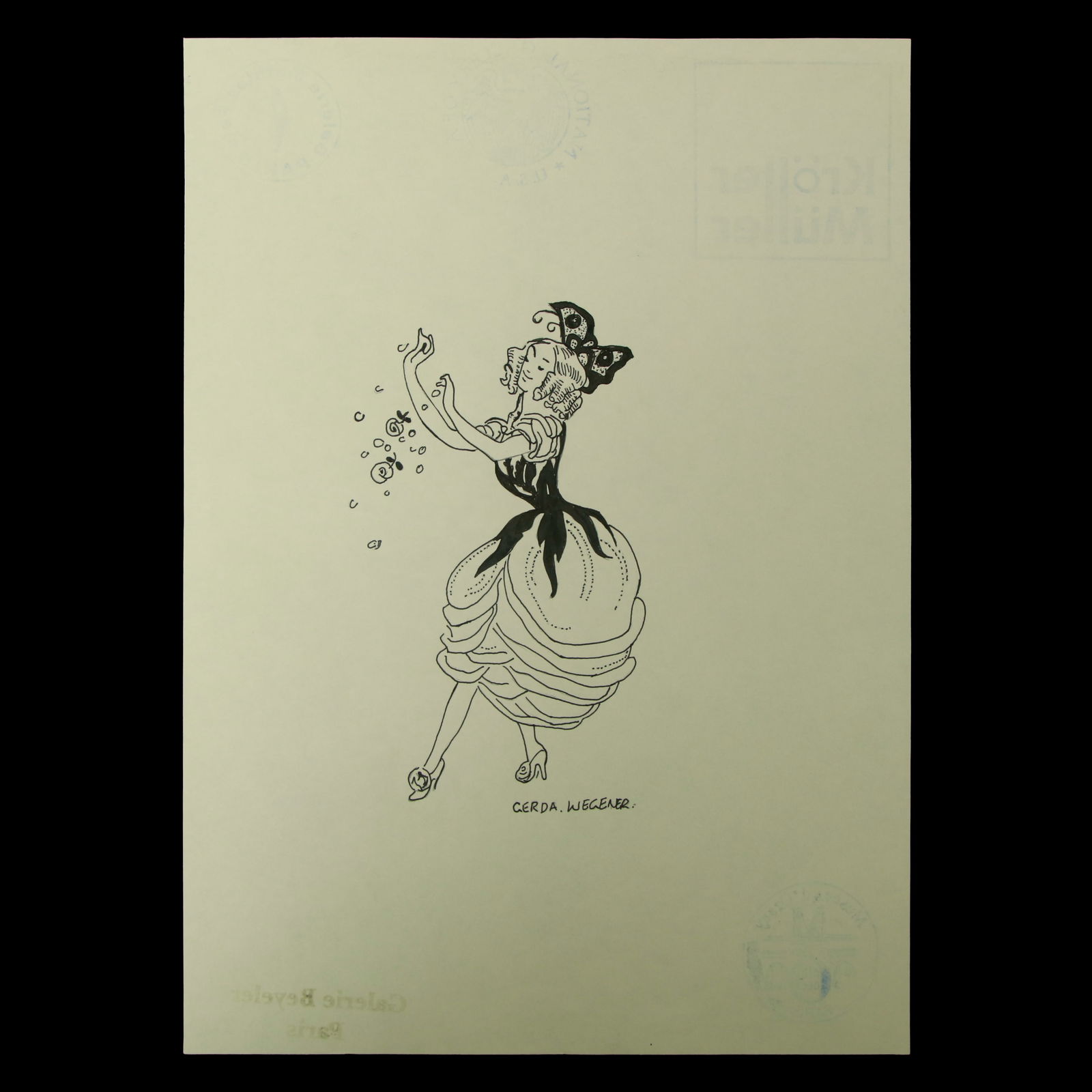 Gerda Wegener – Fashionable Young Woman with Flowers Mixed Media on Paper: Title: Gerda Wegener (Attributed) – Fashionable Young Woman with Flowers Mixed media on paper Details: Signed: “Gerda Wegener” in black, lower margin Dimensions: 11.75 x 8.5 inches (sheet) V