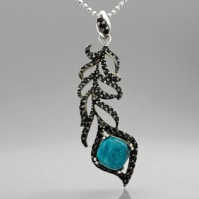 Turquoise & Black Spinel Sterling Silver Pendant with 18" Chain