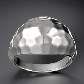 High Polished Textured Dome Sterling Silver Ring - Size 7