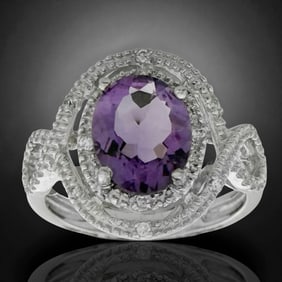 Regal White & Purple CZ Sterling Silver Ring - Size 6