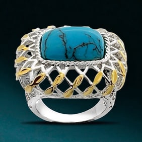 Statement Howlite Ring with a Woven Filigree Style - Size 7