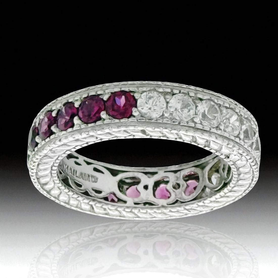 Rhodolite Garnet & White Zircon Reversible Silver Ring Silver - Size 9 (1 of 3)
