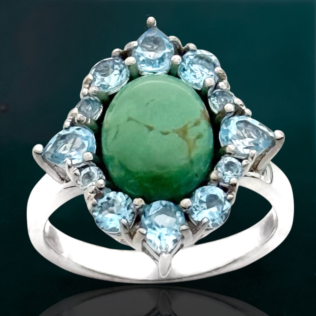 Turquoise & Swiss Blue Topaz Sterling Silver Ring - Size 7 (1 of 1)