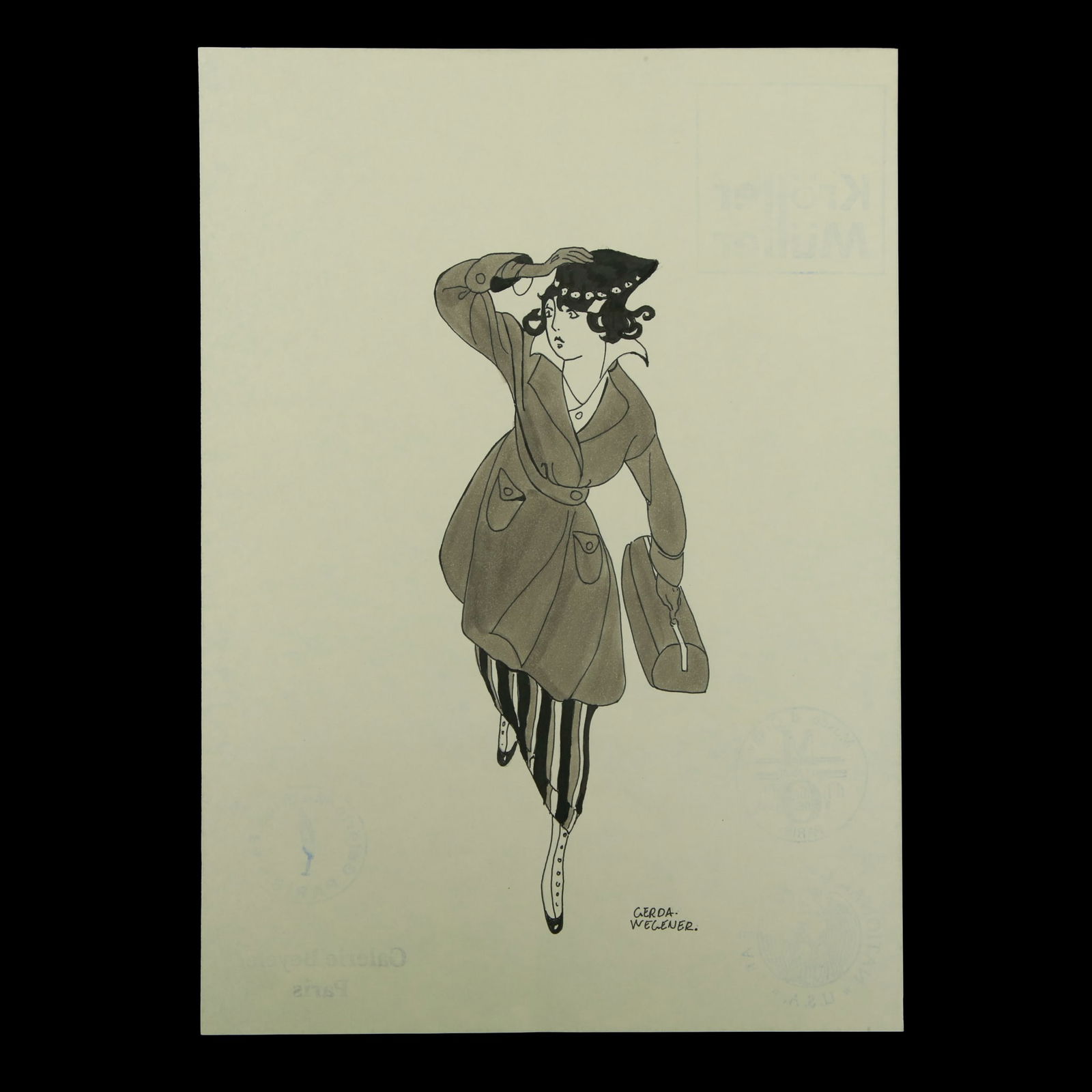 Gerda Wegener Woman Battling the Wind Mixed Media on Paper (1 of 11)