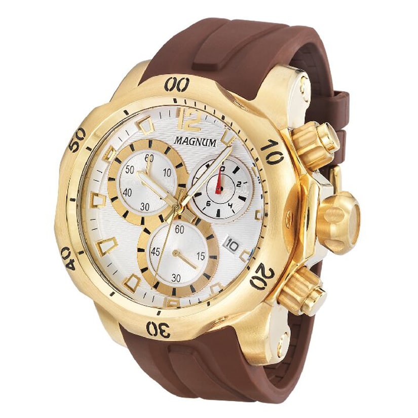 53 mm Men's Magnum Nugget Quartz Watch: The Magnum Nugget Men's watch sports a 39mm diameter dial window with a 20mm thick case watch. The name reflects the shape contours and size of this rare Nugget like find