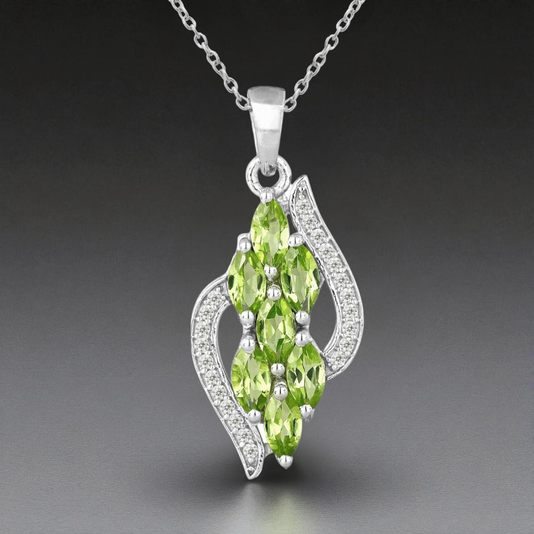 2.33Cttw Peridot & White Topaz Sterling Silver 18" Necklace (1 of 1)