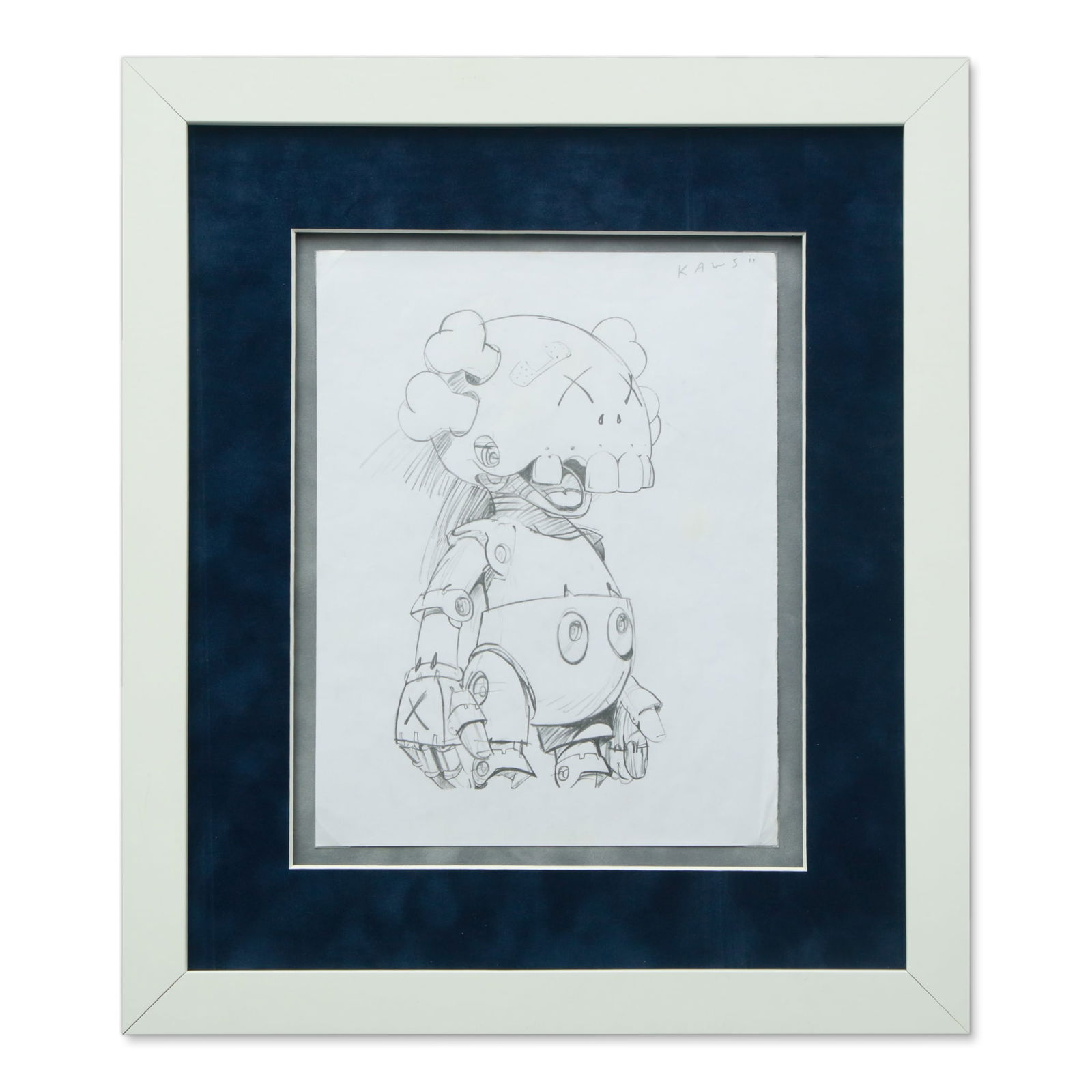 KAWS (Brian Donnelly) Robotic Character Drawing: Title: KAWS (Brian Donnelly) Untitled Robotic Character Drawing – Pencil/Graphite on Paper Description: We are thrilled to present an intriguing drawing after the renowned contemporary artist KA