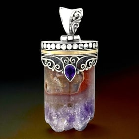 Natural Raw Amethyst Pendant set in 14K Gold & Sterling Silver