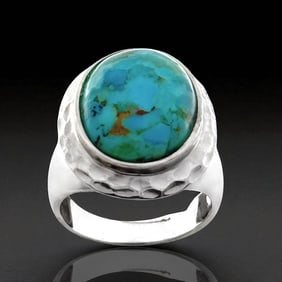 Turquoise Sterling Silver Hammered Textured Ring-Size 7.25