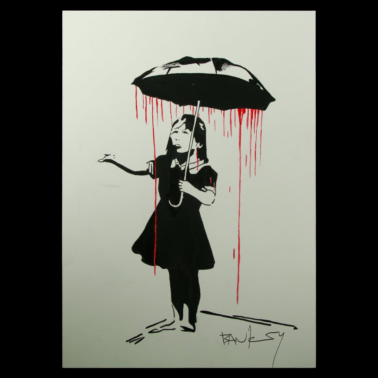BANKSY: "NOLA, 2008": Title: Banksy-Inspired Mixed Media Marker Drawing - "NOLA, 2008" Description: We present a captivating mixed media marker drawing that captures the poignant thematic depth typical of Banksy's oeuvre. 