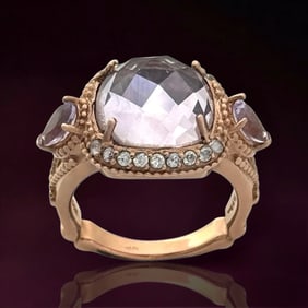 Pink Amethyst&White Topaz Ring in Rose Gold over Silver-Sz 7