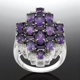 Stunning Amethyst Sterling Silver Statement Ring - Size 7