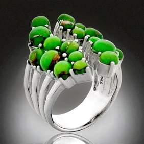 Green Mohave Turquoise Split Cuff Silver Ring - Size 6