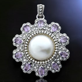 Timeless Mabe Pearl & Amethyst Sterling Silver Pendant
