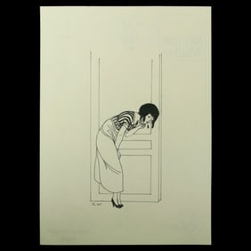 Gerda Wegener "Eavesdropping by the Door" Mixed Media on Paper