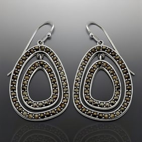 Organic Freeform Shape Macasite Dangle Silver Earrings