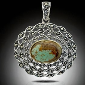 Southwest style Turquoise & Marcasite Sterling Silver Pendant