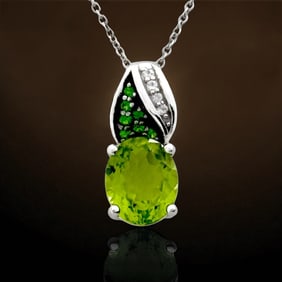 Chrome Diopside, Peridot,  & White Topaz Silver Pendant