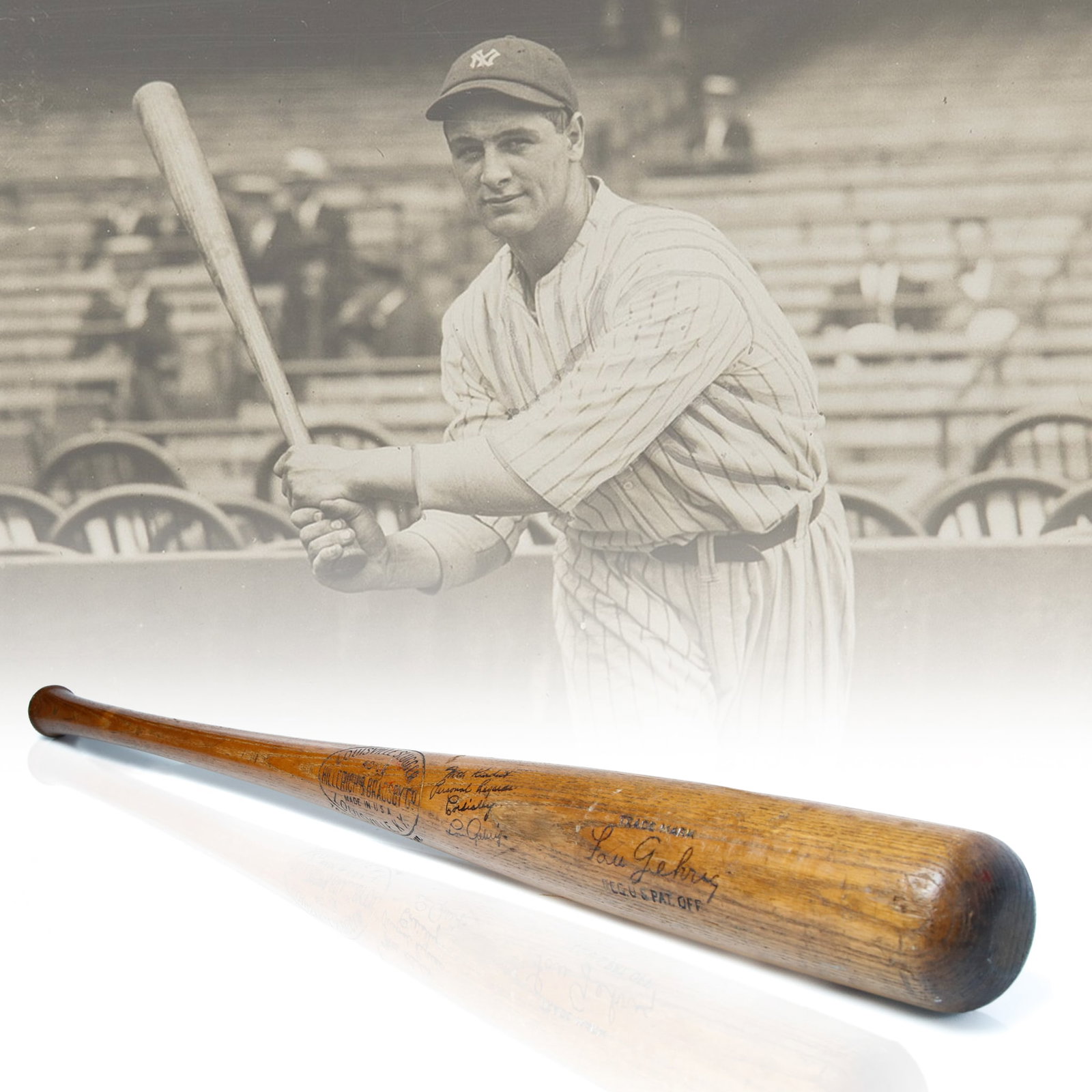 Lou Gehrig Signed & Inscribed 1930's Baseball Bat (1 of 8)