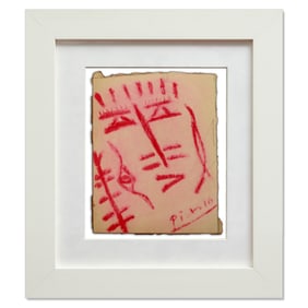 Rare Pablo Picasso Pink Doodle of a Face on Pressed Paper Board