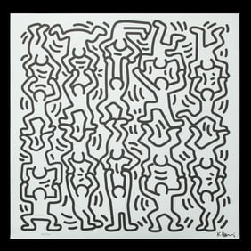 Keith Haring Signed Lithograph #125/200 – Iconic Stacked Figures Composition