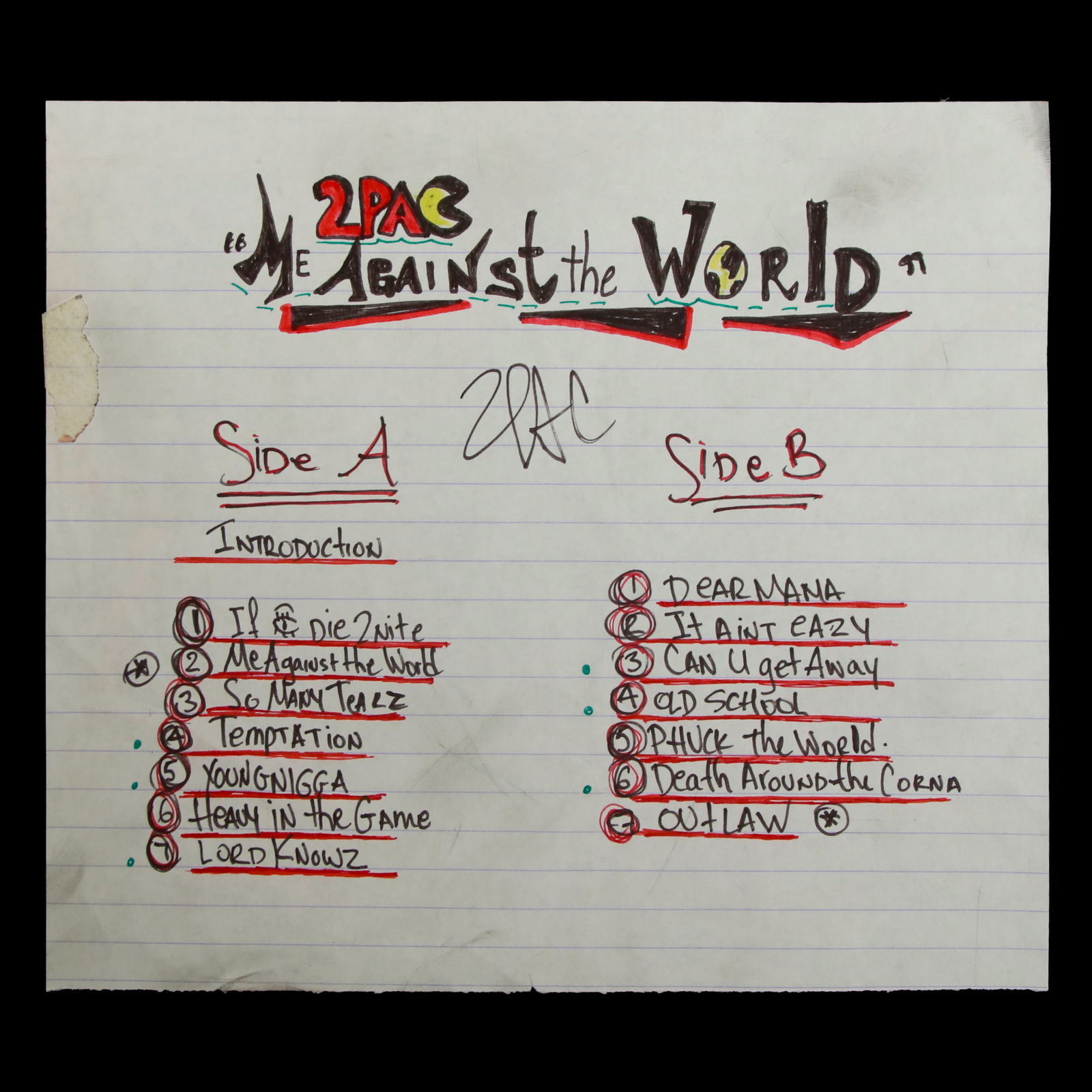 Historically Significant Tupac Shakur Signed "Me Against The World" Cassette Tracklist (1 of 8)