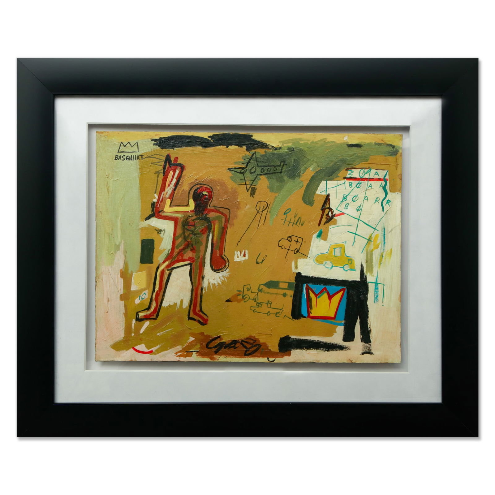 Intriguing Jean-Michel Basquiat Oil Painting on Board, "Urban Narrative," (after) c. 1980s (1 of 15)