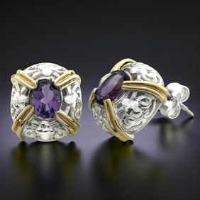 Amethys Earrings with purple hues set in 14K Gold and Sterling Silver