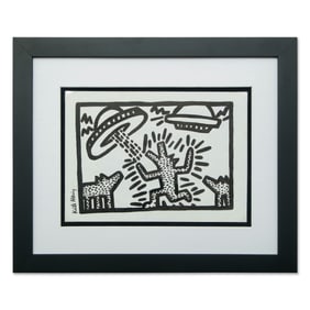 Keith Haring Attributed Mixed Media on Paper "Canine Abduction"