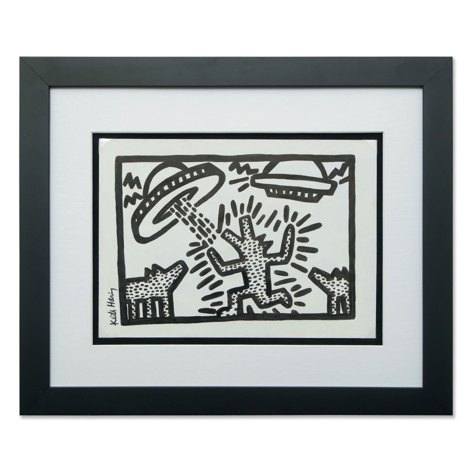 Keith Haring Attributed Mixed Media on Paper "Canine Abduction" (after) (1 of 12)