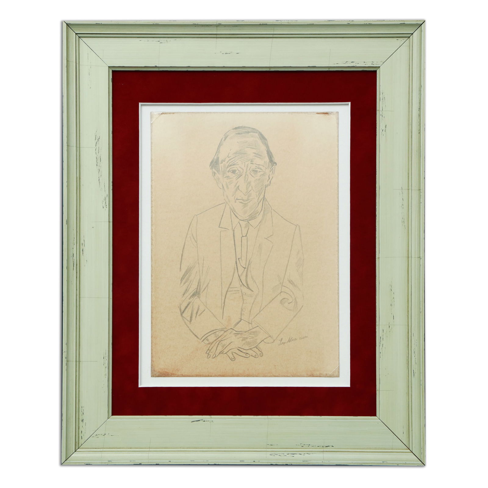 Max Beckmann (German, 1884-1950) "Gentleman at the Counter": Title: Attributed to Max Beckmann (German, 1884-1950) "Gentleman at the Counter" Description: Pencil/Graphite on Paper A meticulously detailed drawing attributed to Max Beckmann, a titan of 20th-centu