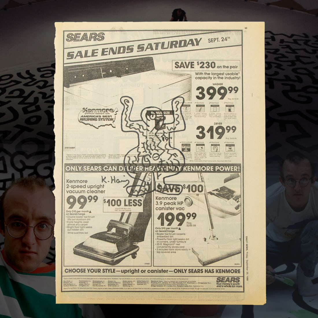 Keith Haring Newspaper Art (Figure with Arms Raised)” (after) September 23, 1988 (1 of 6)