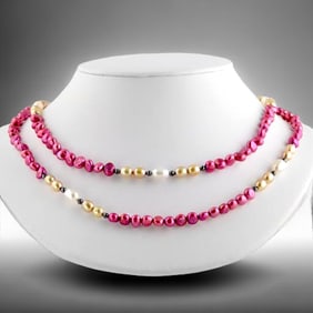 Multi-color Freshwater Pearl & Hematie 41" Necklace