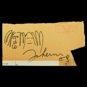 John Lennon Signed Envelope with Iconic Doodle and Historical Postmark